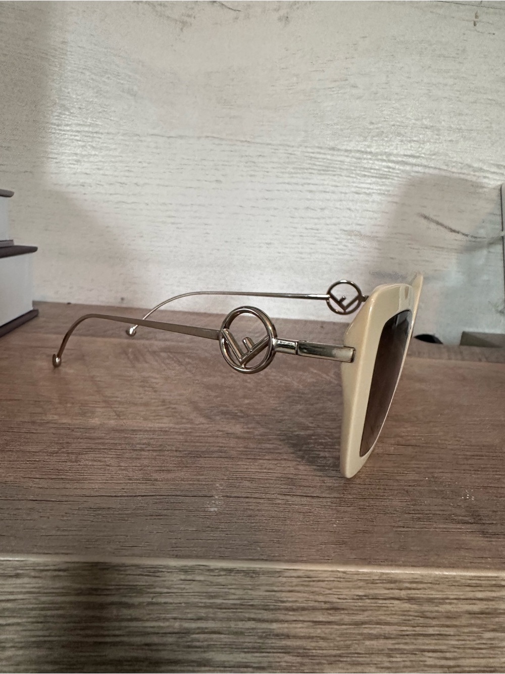 FENDI Cream Frame Women's Fashion Sunglasses with Gold Accents